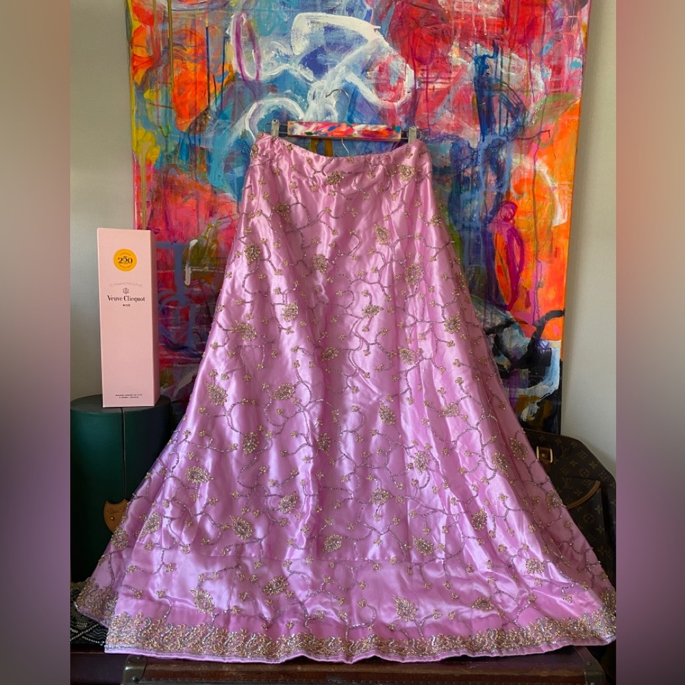 Stunning Vintage Pretty Pink BEADED Indian Maxi SKIRT Cocktail Wedding Party 💖🥰💖